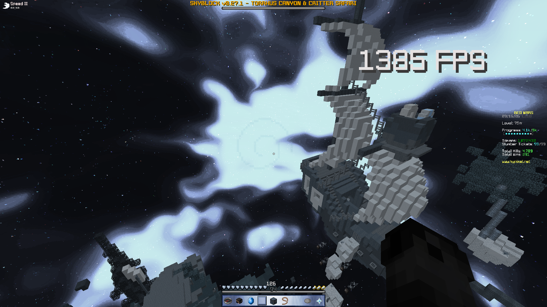 Minecraft running after a Lagless pass, 1614 FPS