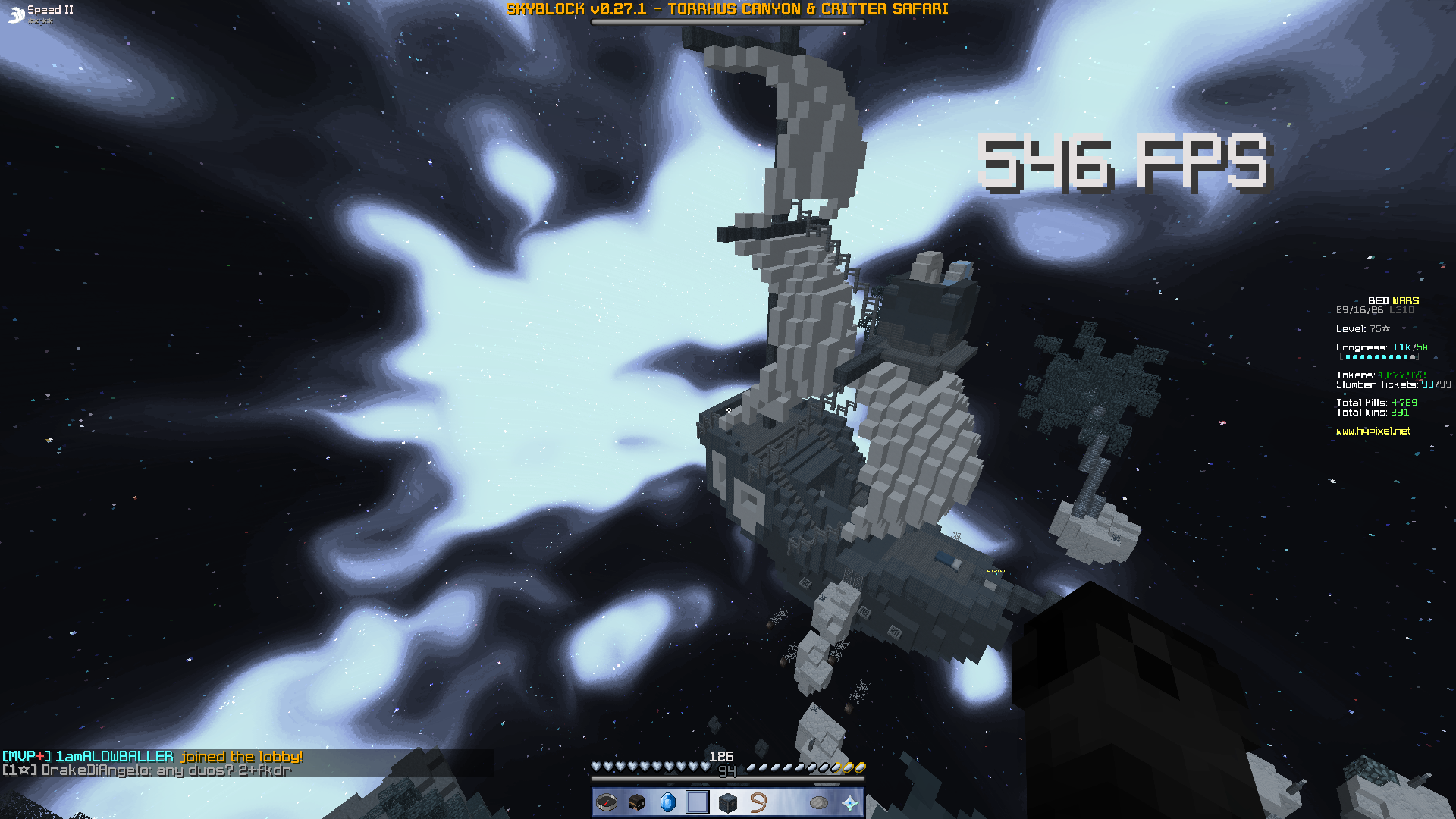 Minecraft running before optimizing, 491 FPS